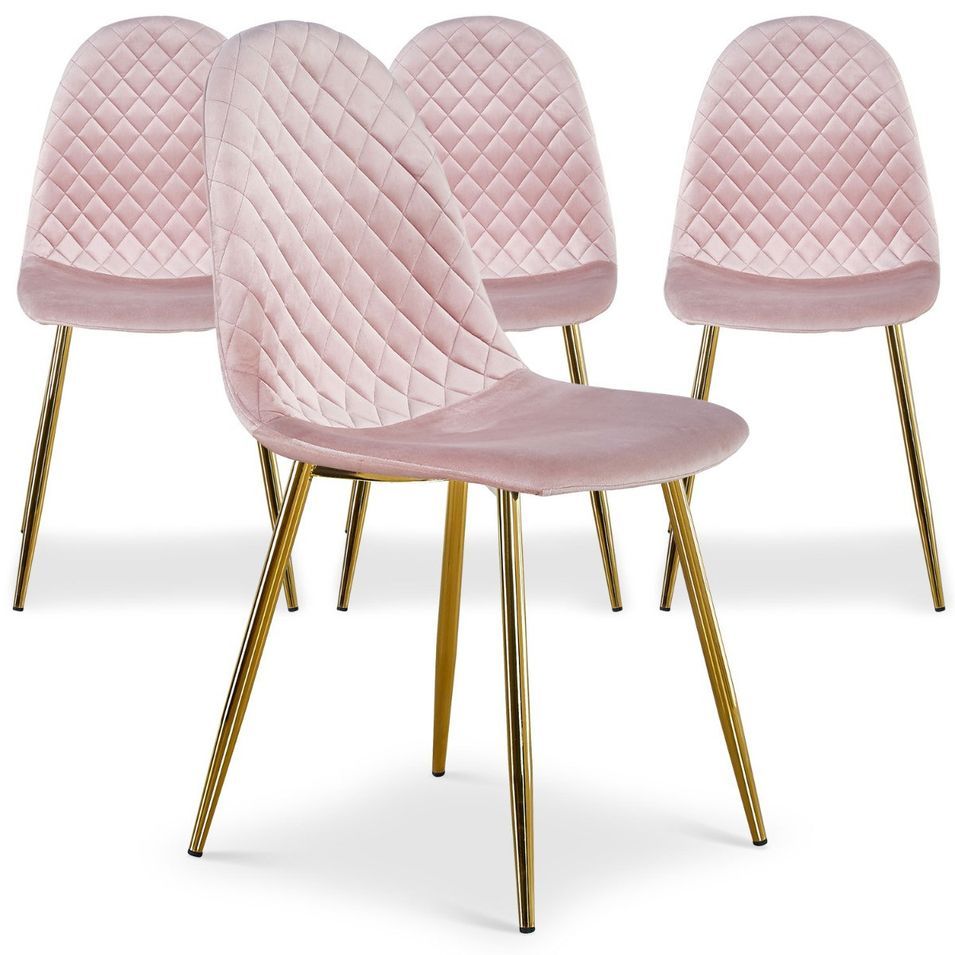 Chaise velours rose et pieds métal doré Waron - Lot de 4 - Photo n°1