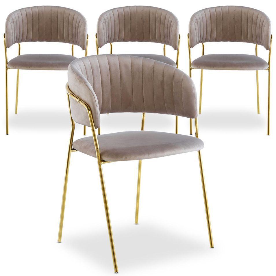 Chaise velours taupe et pieds métal doré Aba - Lot de 4 - Photo n°1