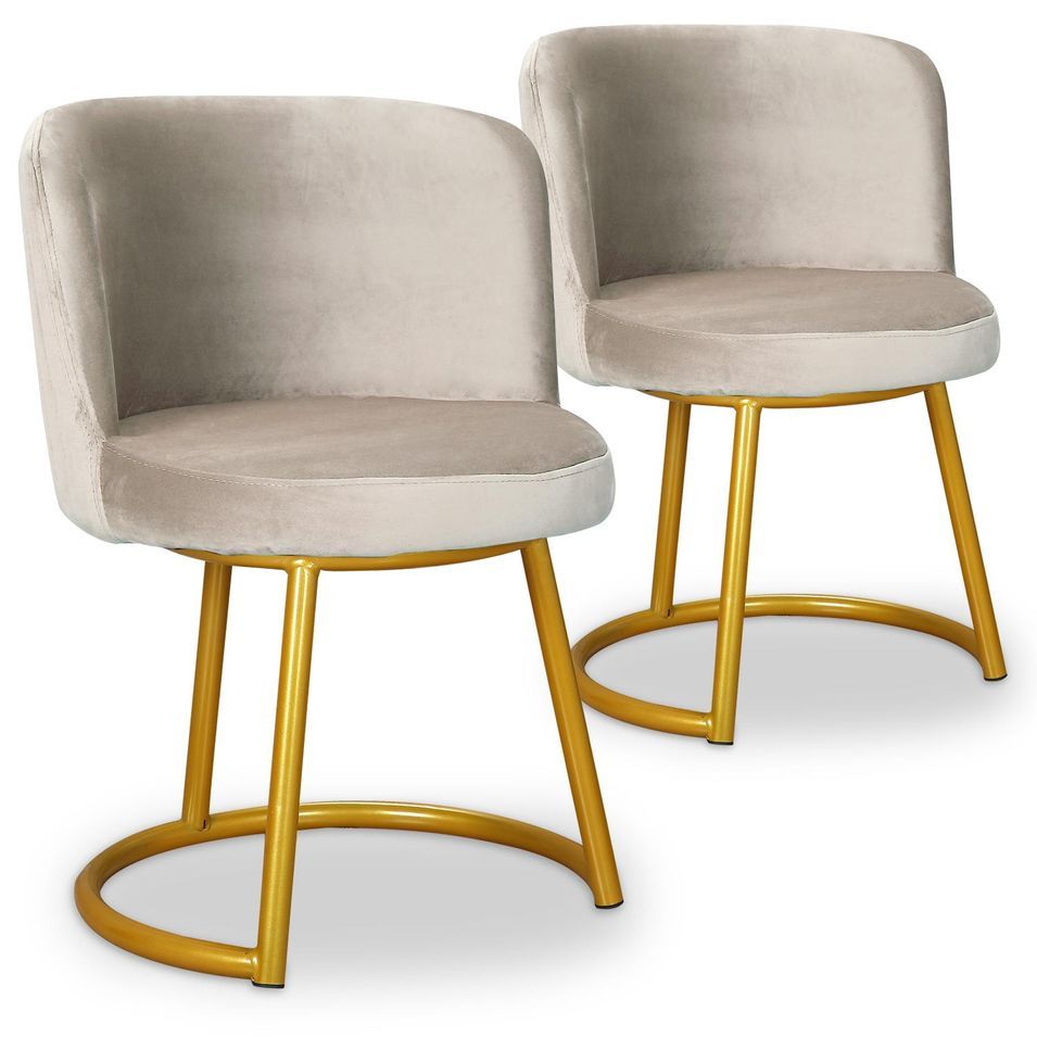 Chaise velours taupe et pieds métal doré Nausica - Lot de 2 - Photo n°1