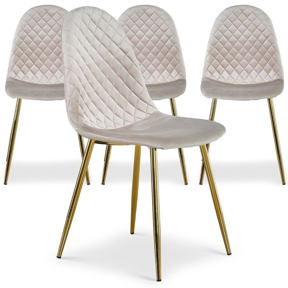 Chaise velours taupe et pieds métal doré Waron - Lot de 4 - Photo n°1