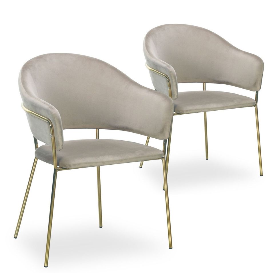 Chaise velours taupe et pieds métal doré Tommy - Lot de 2 - Photo n°1