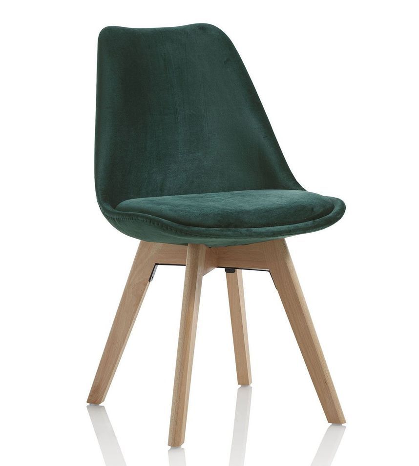 Chaise velours vert et pieds hêtre massif clair Obys - Lot de 4 - Photo n°1