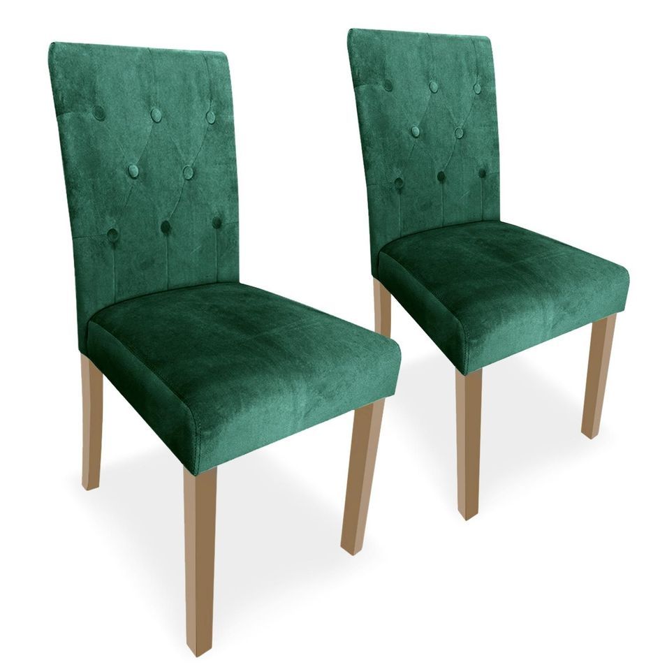 Chaise velours vert et pieds naturel Kapi - Lot de 2 - Photo n°1