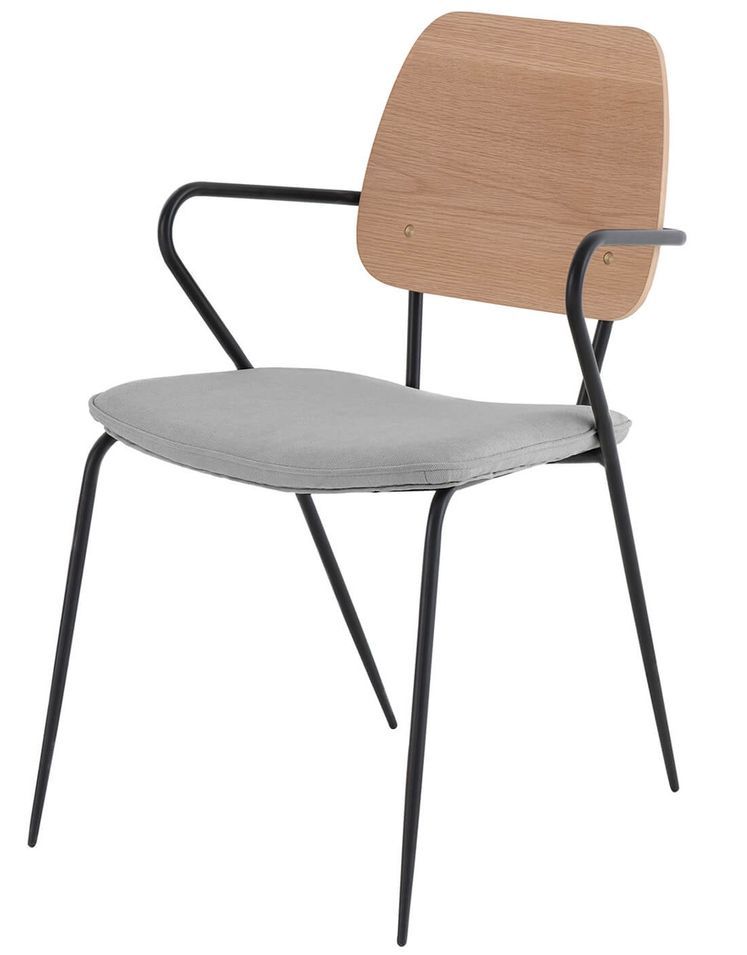 Chaise vintage en bois de chêne et tissu gris clair Dokar - Photo n°1