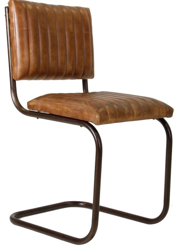 Chaise vintage fer et cuir marron Manou - Photo n°1