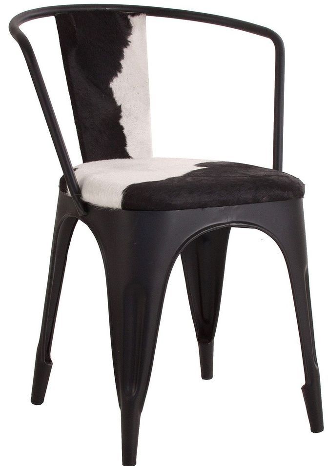 Chaise vintage peau noir et blanc et pieds métal noir Baila - Photo n°1