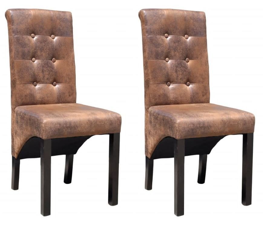 Chaise vintage simili cuir marron vieilli et pieds pin massif Barielle - Lot de 2 - Photo n°1