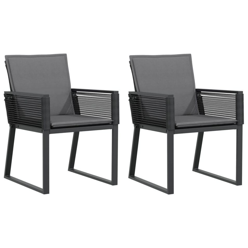 Chaises de jardin avec coussins lot de 2 noir résine tressée - Photo n°1