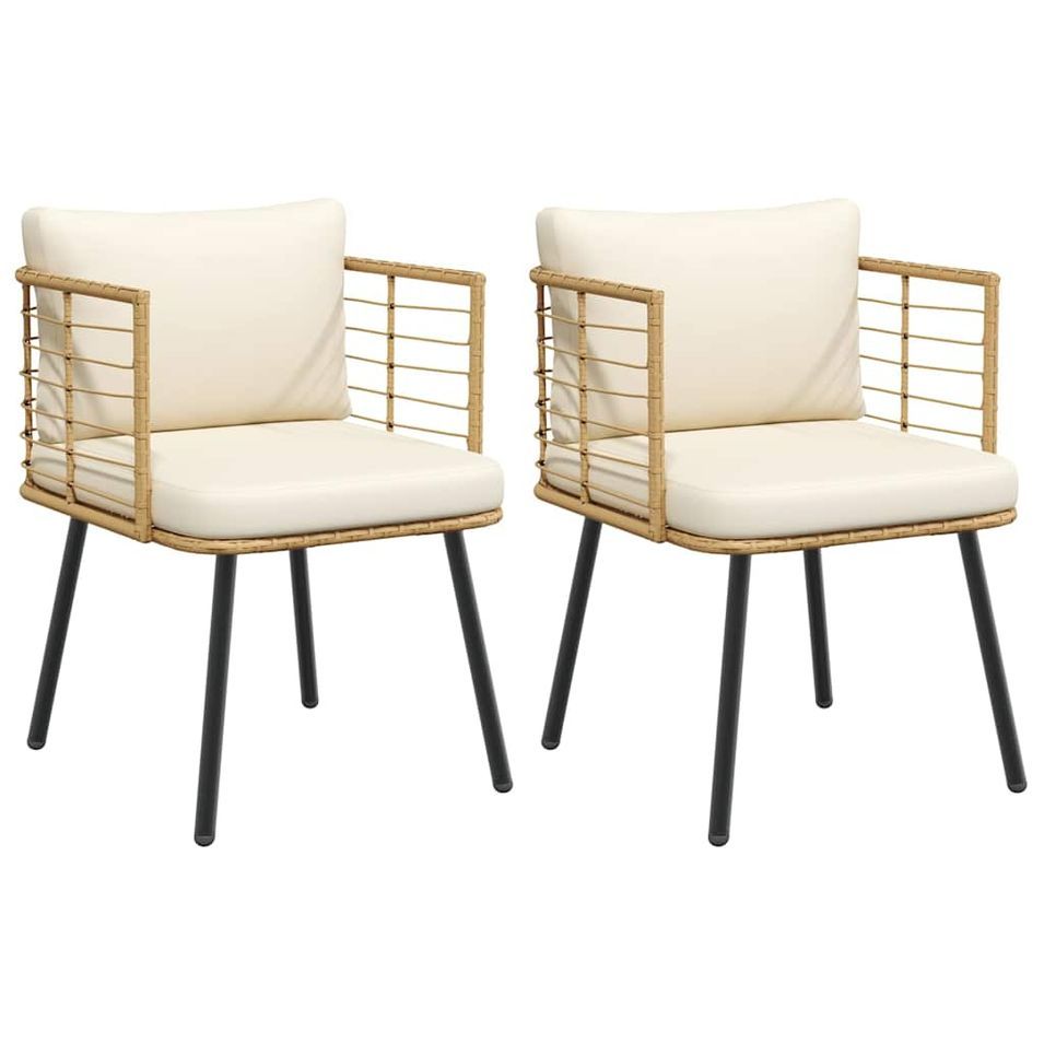 Chaises de jardin lot de 2 avec coussins naturel résine tressée - Photo n°1