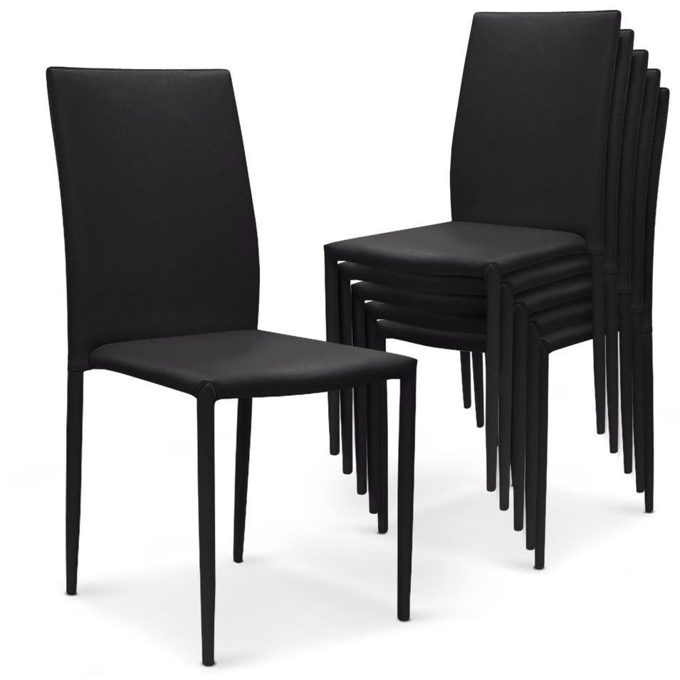 Chaises empilables simili noir Morgan - Lot de 6 - Photo n°1