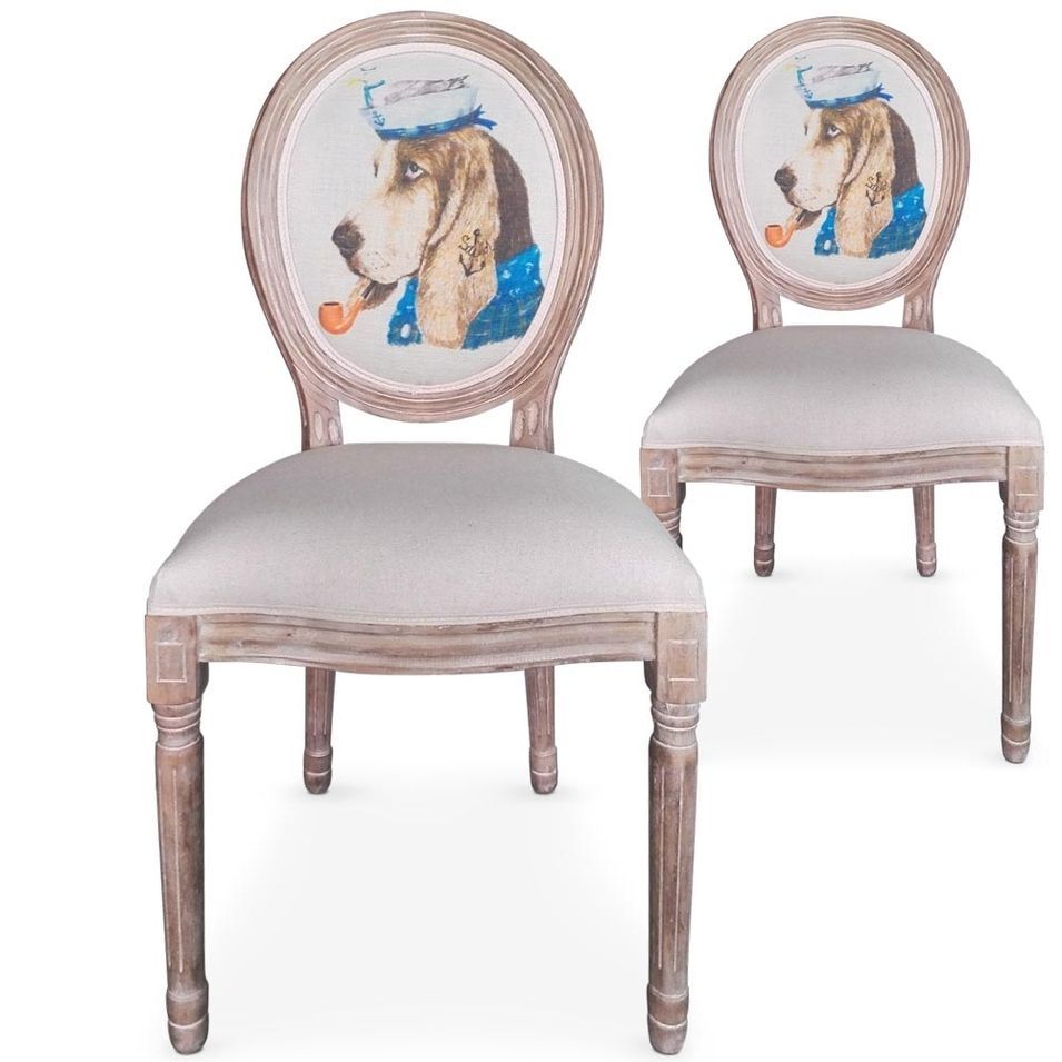 Chaises médaillon Assise Velours Doggy Beige - Photo n°1