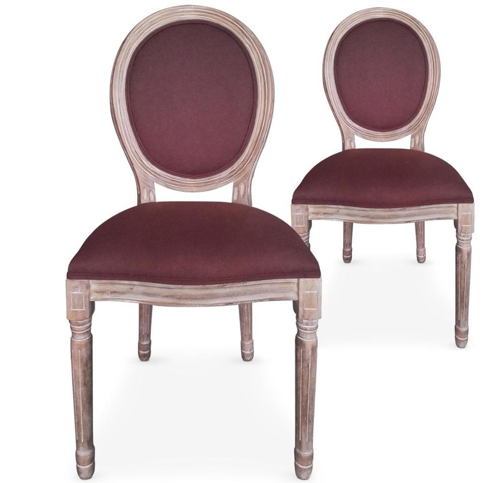 Chaises médaillon Bois vieilli Assise Velours Rouge cerise - Photo n°1