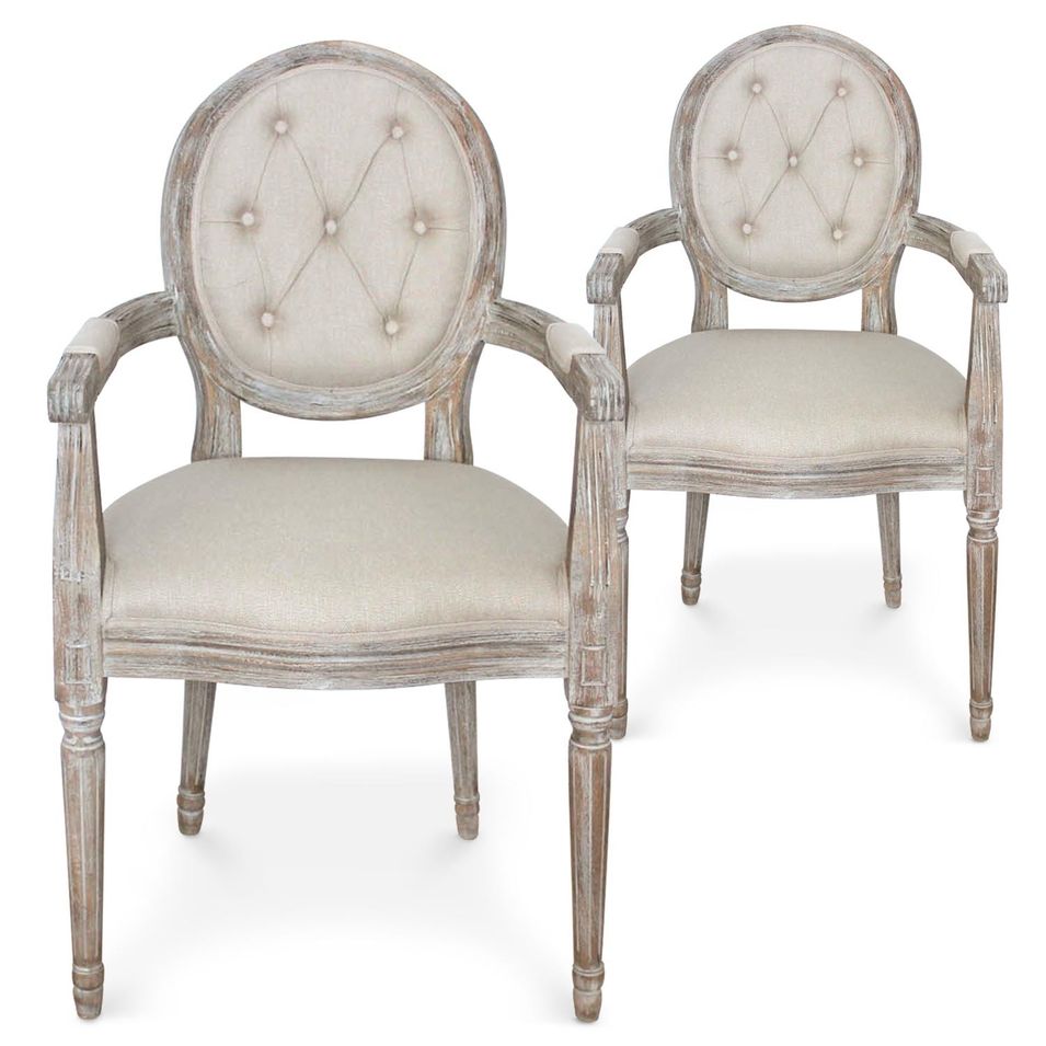 Chaises médaillon Louis XVI tissu beige - Lot de 2 - Photo n°1