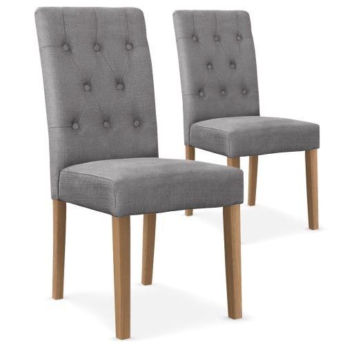 Chaise capitonnée tissu gris Cécilia - Lot de 2 - Photo n°1