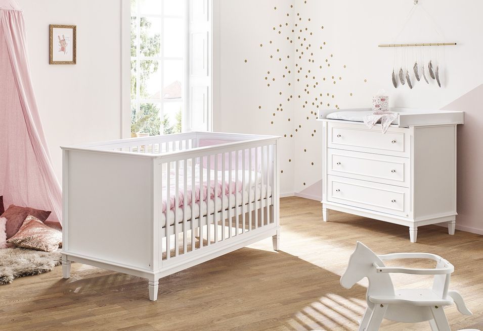 Chambre bébé 2 pièces bois laqué blanc Hope - Photo n°1