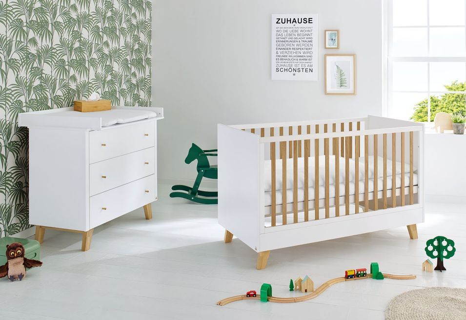 Chambre bébé 2 pièces laqué blanc et chêne clair Pan 70x140 cm - Photo n°1