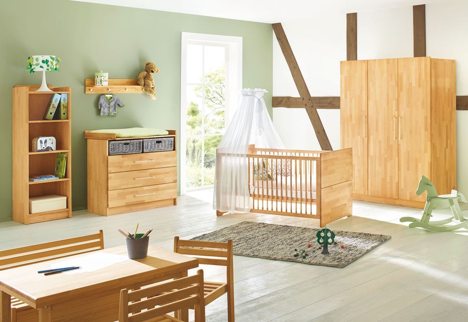 Chambre bébé 3 pièces 3 portes hêtre massif clair Natura 70x140 cm - Photo n°1