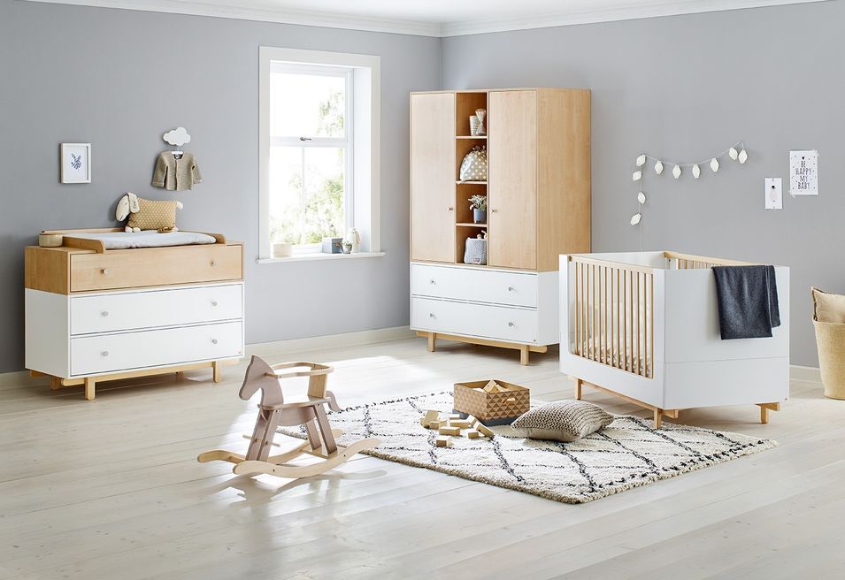 Chambre bébé 3 pièces laqué blanc et bois clair Boks 70x140 cm 2 - Photo n°1