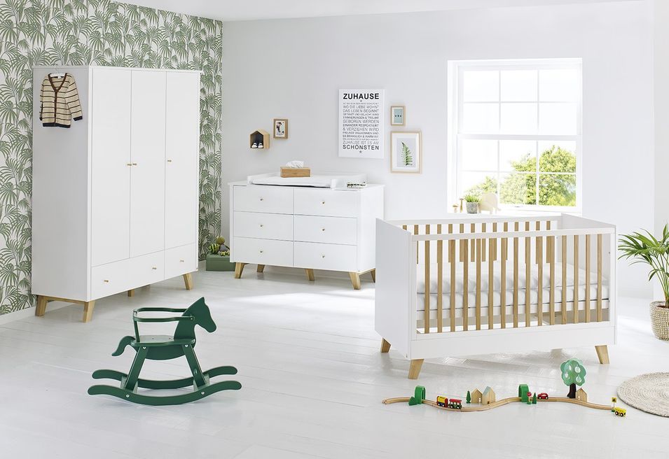 Chambre bébé 3 pièces laqué blanc et chêne clair Pan 70x140 cm 2 - Photo n°1