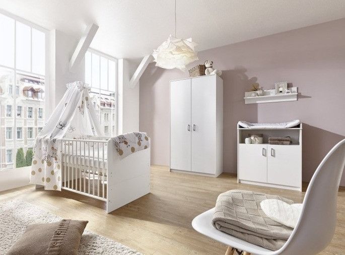 Chambre bébé Classic White lit évolutif 70x140 cm commode et armoire 2 portes bois blanc - Photo n°1