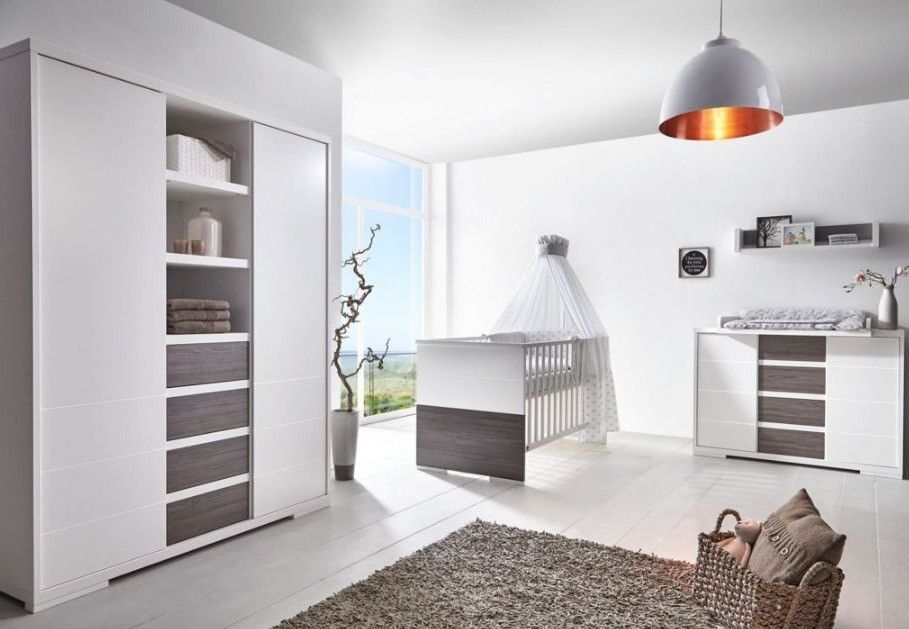 Chambre bébé Maxx Fleetwood lit 70x140 cm armoire et commode à langer laqué blanc et gris - Photo n°1