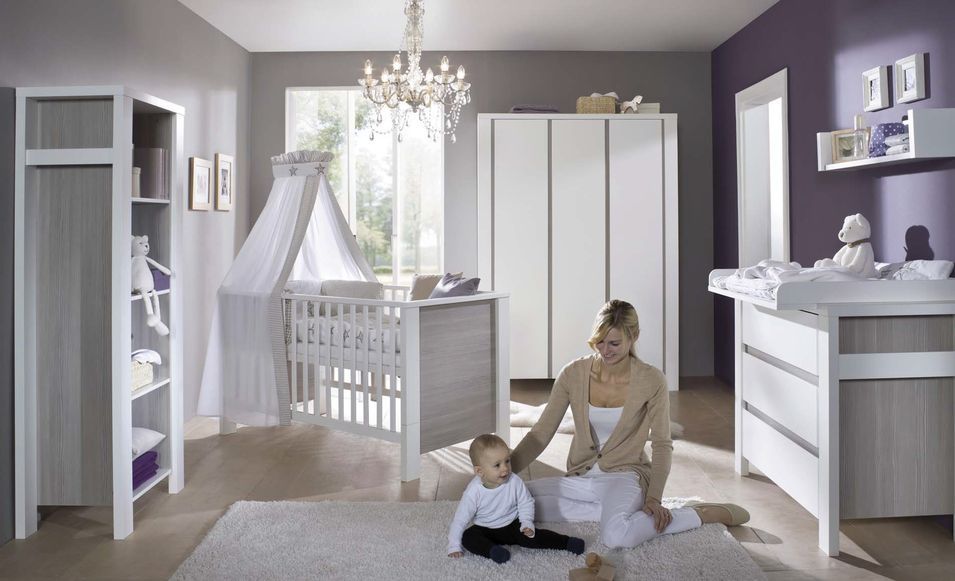 Chambre large complète pin gris et blanc Milano - Photo n°1
