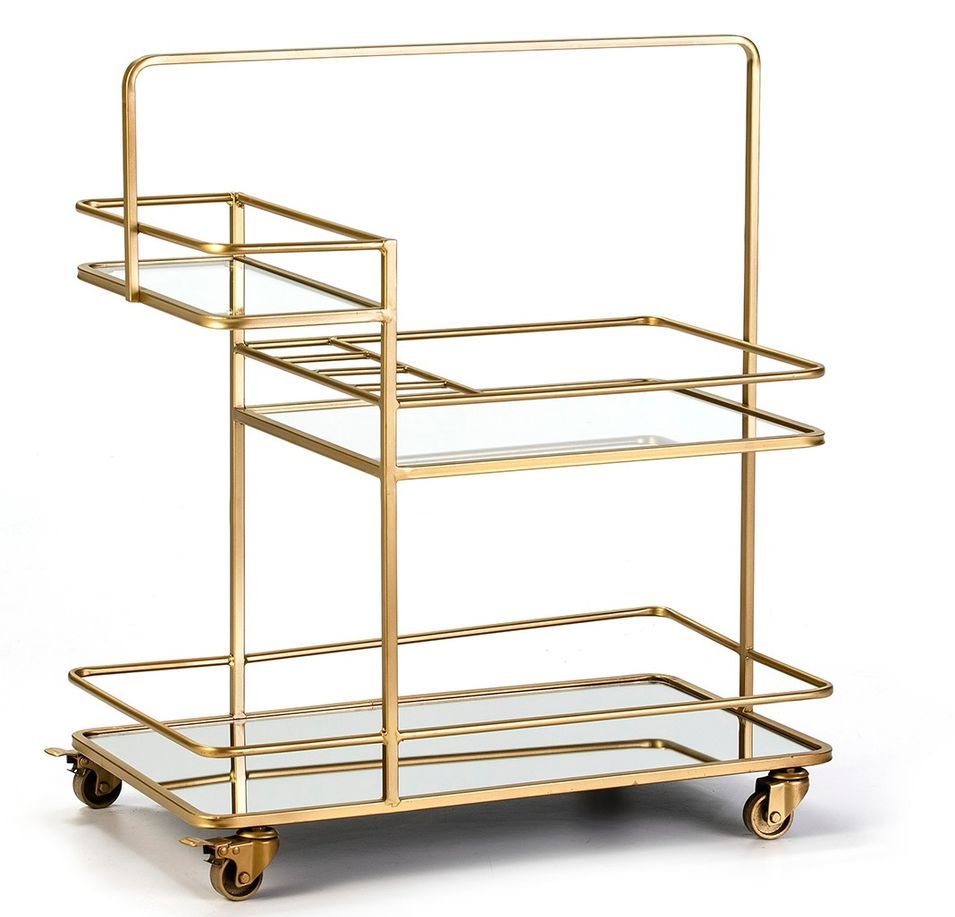 Chariot de bar DIVO en miroir et métal doré – 70 cm - Photo n°1