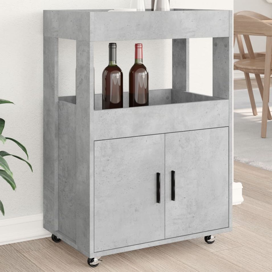 Chariot de bar gris béton 60x39,5x89 cm bois d'ingénierie - Photo n°1