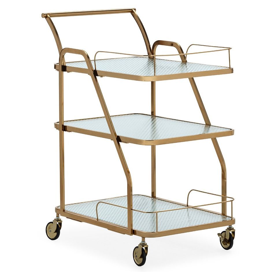 Chariot de bar LIVIO en métal et verre doré – 63 cm - Photo n°1