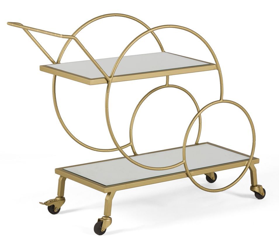 Chariot de bar VINO en miroir et métal doré – 81 cm - Photo n°1