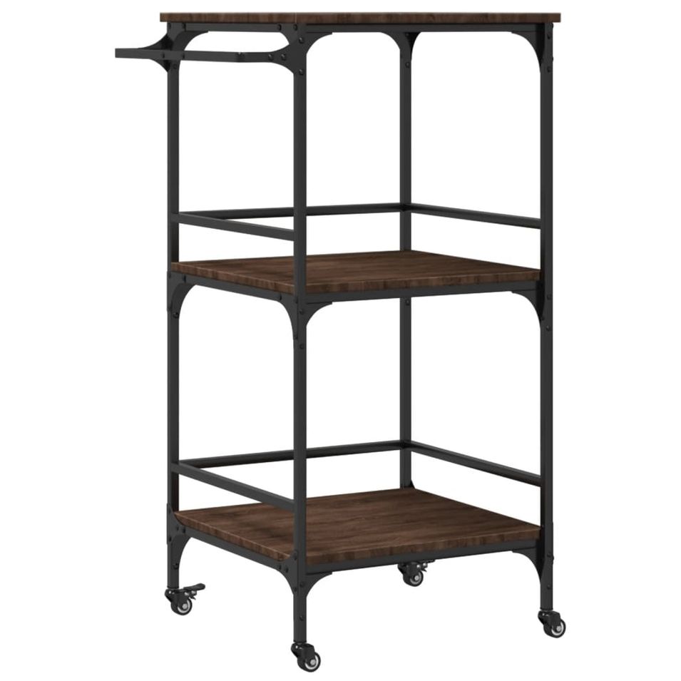 Chariot de cuisine chêne marron 60,5x50x105cm bois d'ingénierie - Photo n°1