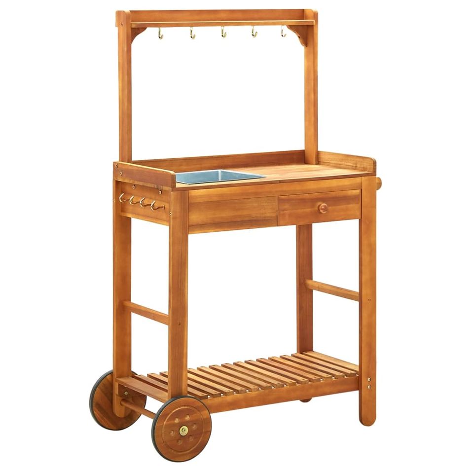 Chariot de cuisine de jardin Bois d'acacia 92x43,5x141,5 cm - Photo n°1