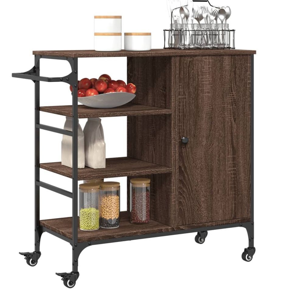 Chariot de cuisine en bois et métal Renivo 85 cm - 1 porte et 3 niveaux - Photo n°1