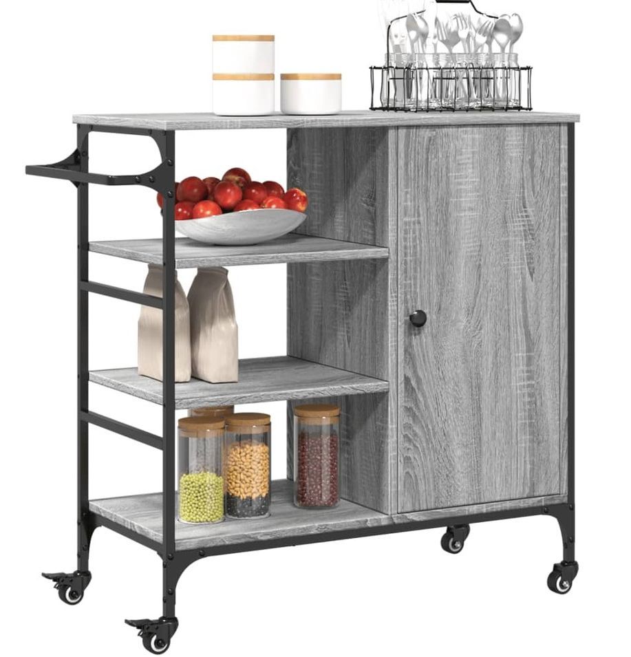 Chariot de cuisine en bois et métal Renivo 85 cm - 1 porte et 3 niveaux - Photo n°1