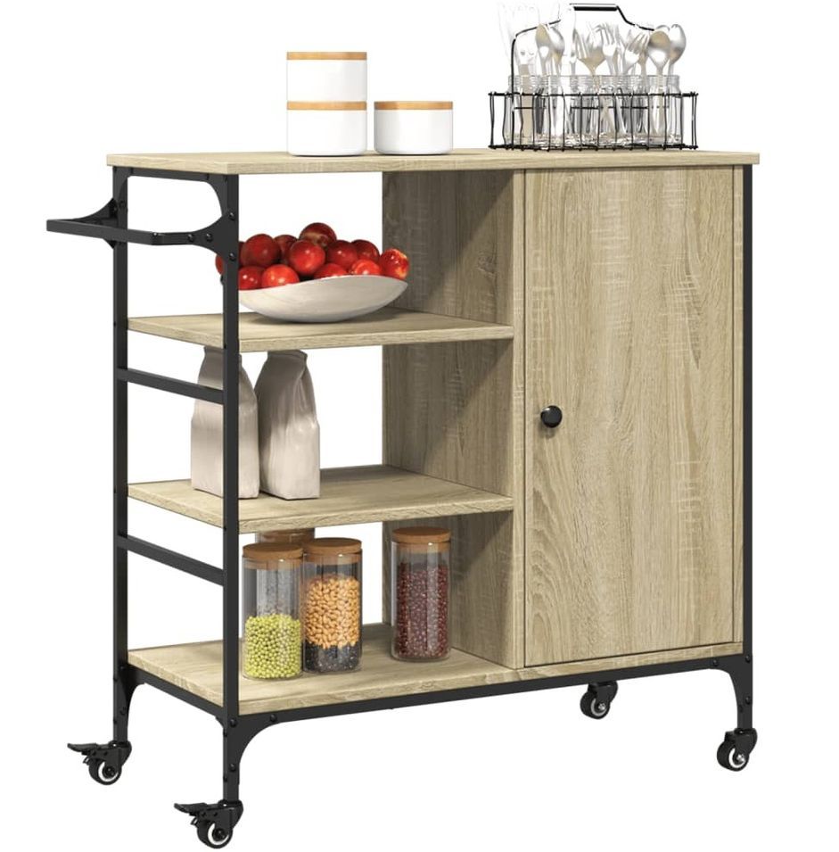 Chariot de cuisine en bois et métal Renivo 85 cm - 1 porte et 3 niveaux - Photo n°1
