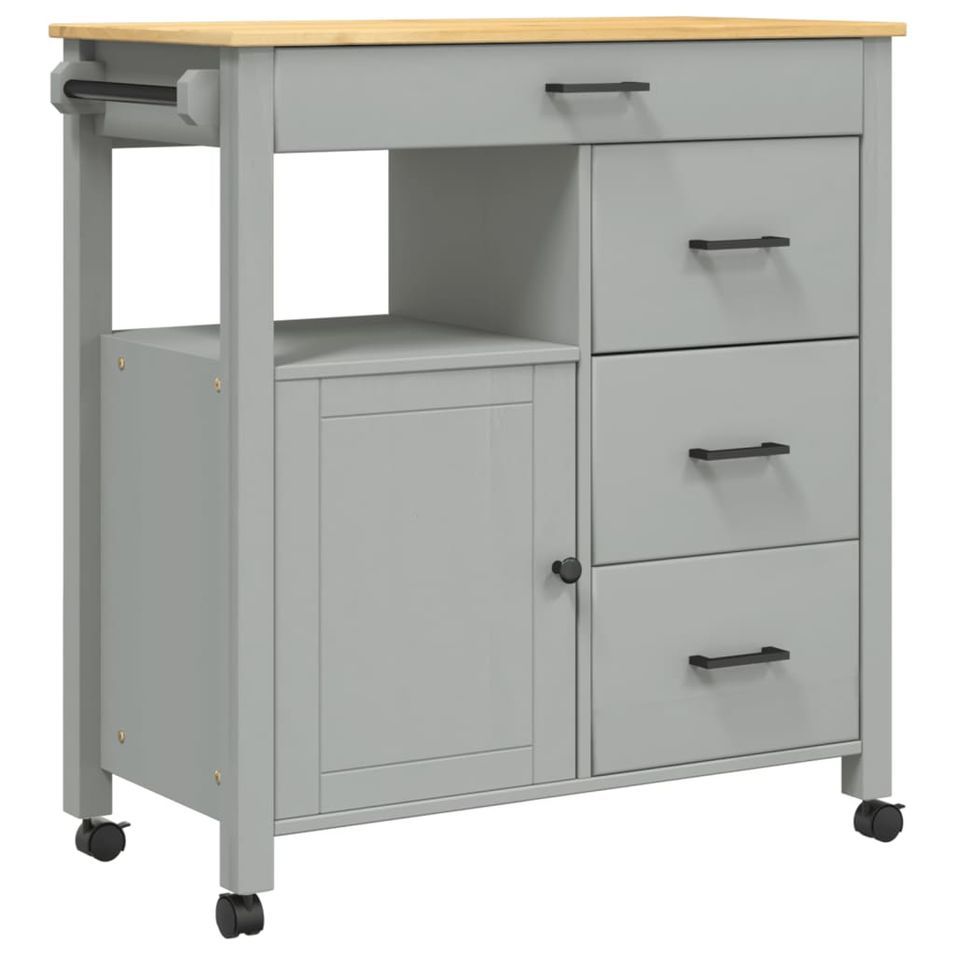 Desserte de cuisine en Pin massif Kitcha 84 cm - 1 porte et 4 tiroirs - Photo n°1