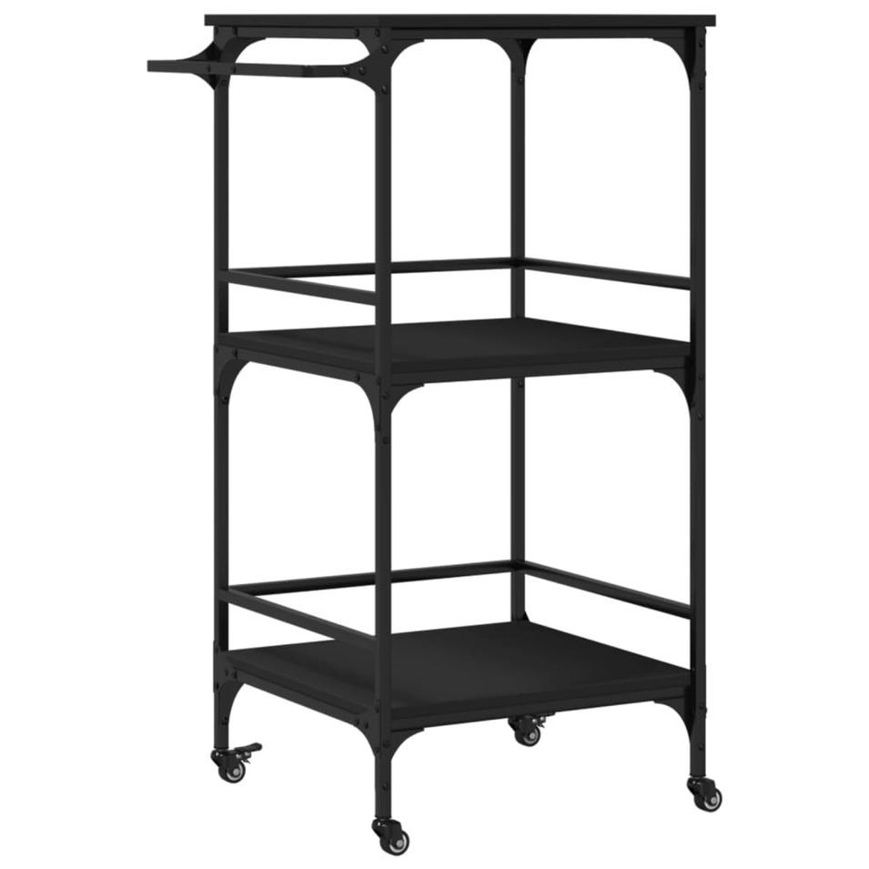 Chariot de cuisine noir 60,5x50x105 cm bois d'ingénierie - Photo n°1