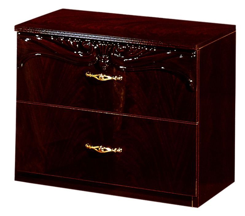 Chevet 2 tiroirs baroque bois brillant acajou Venize 50 cm - Photo n°1