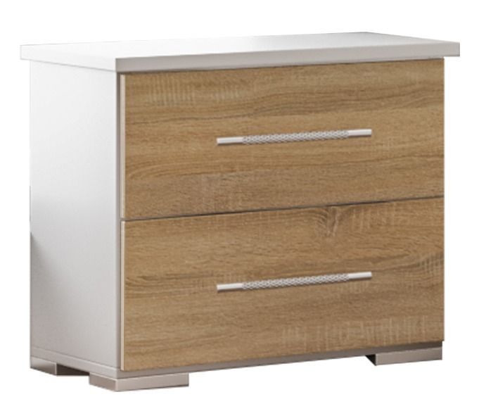 Chevet 2 tiroirs bois blanc brillant et bois naturel mat Dova 49 cm - Photo n°1