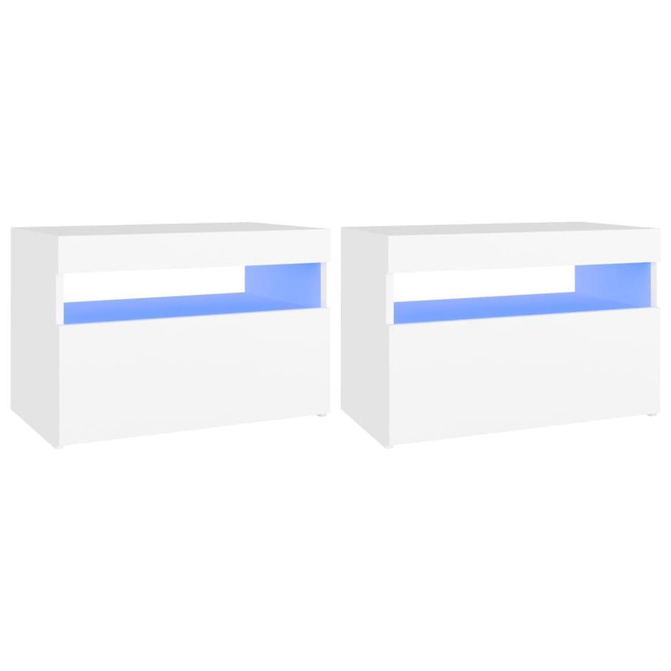 Chevet avec lumières LED 2 pcs Blanc 60x35x40 cm - Photo n°1