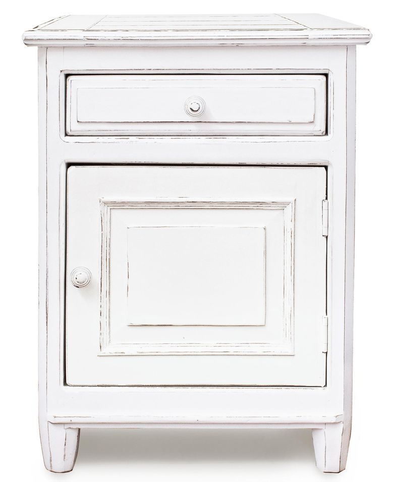 Chevet côté 1 porte en bois de manguier blanc patiné Kolita 50 cm - Photo n°1