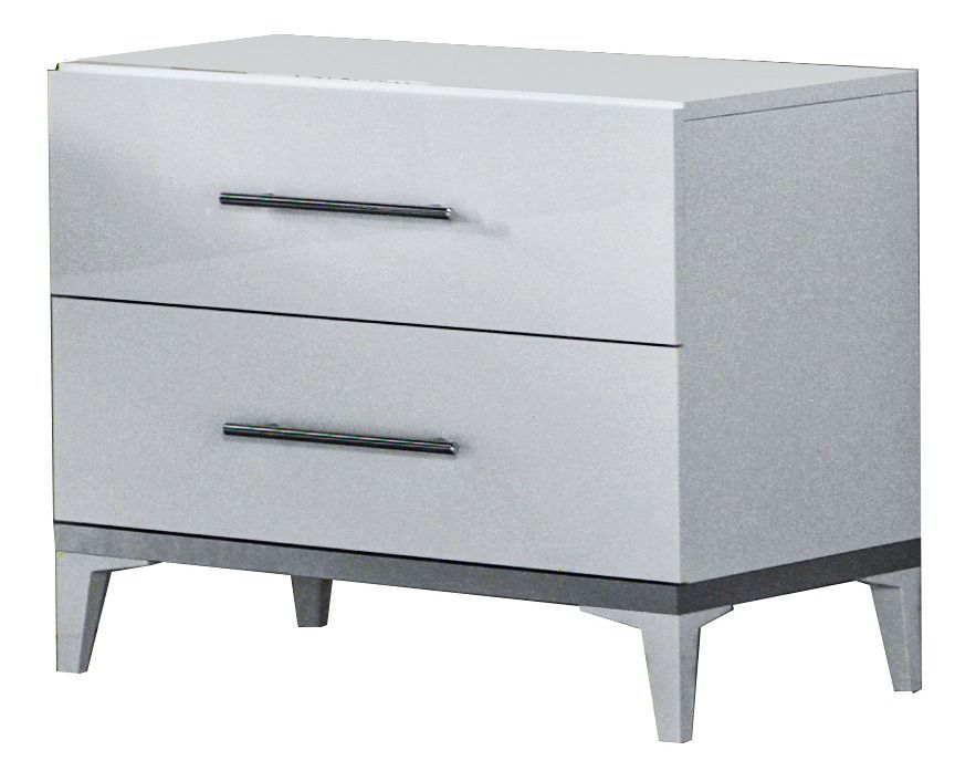Chevet design 2 tiroirs bois blanc laqué et métal argenté Diamanto 60 cm - Photo n°1