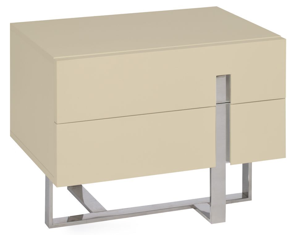 Chevet design bois laqué beige et pieds acier chromé Dezina - Photo n°1