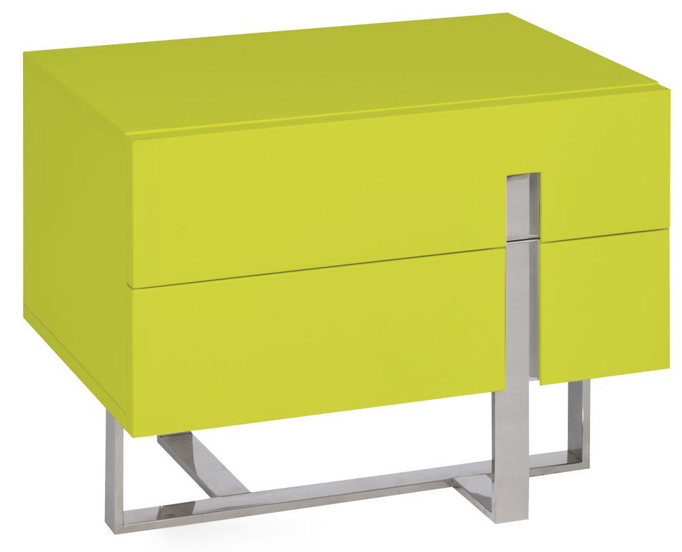 Chevet design bois laqué jaune et pieds acier chromé Dezina - Photo n°1