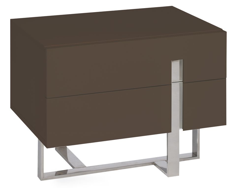 Chevet design bois laqué marron et pieds acier chromé Dezina - Photo n°1