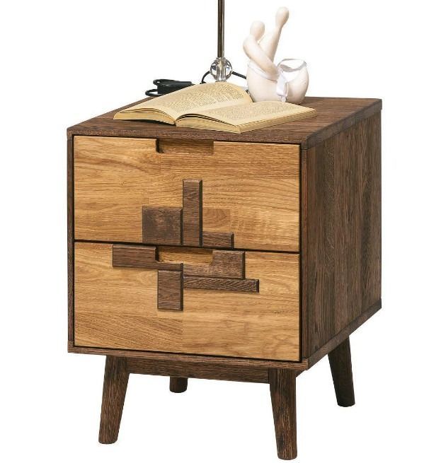 Chevet en chêne massif naturel et marron Thayla 40 cm - Photo n°1