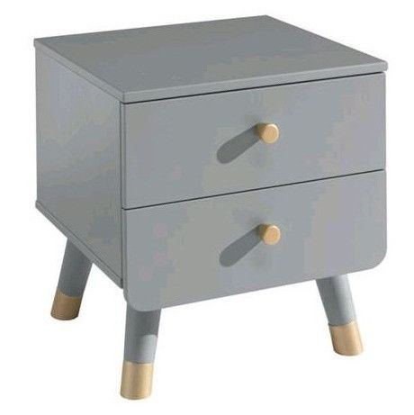 Chevet enfant 2 tiroirs bois gris satiné Funy - Photo n°1