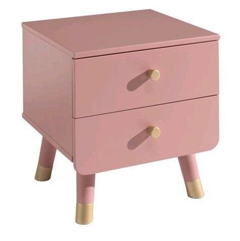 Chevet enfant 2 tiroirs bois terre rose satiné Funy - Photo n°1
