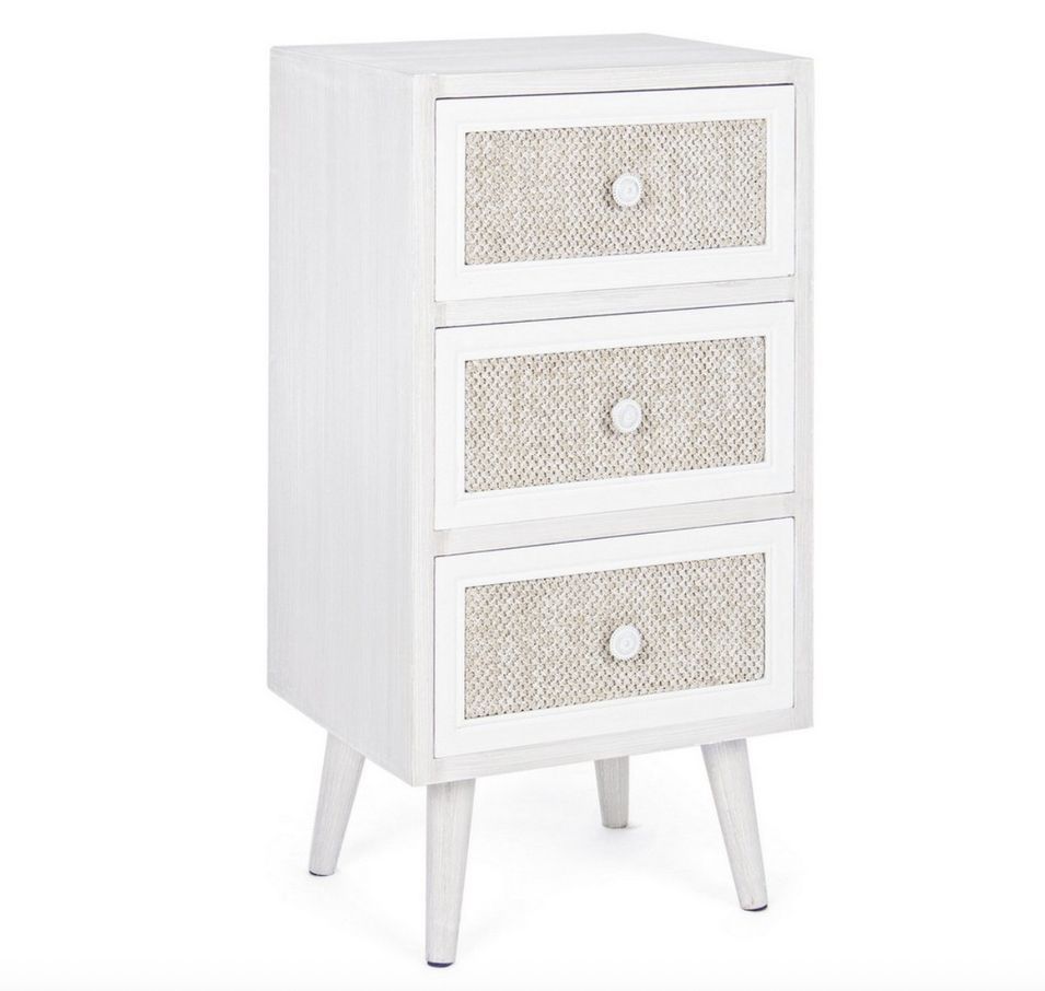 Chiffonnier 3 tiroirs MONTIEL – Bois & tissu lin - Photo n°1