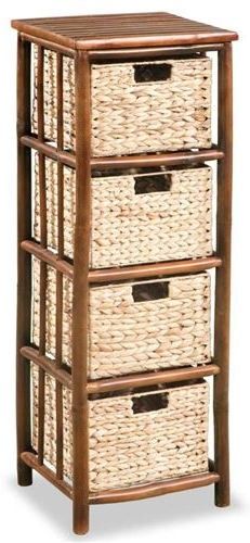 Chiffonnier 4 tiroirs bambou et jacinthe marron Kyca - Photo n°1